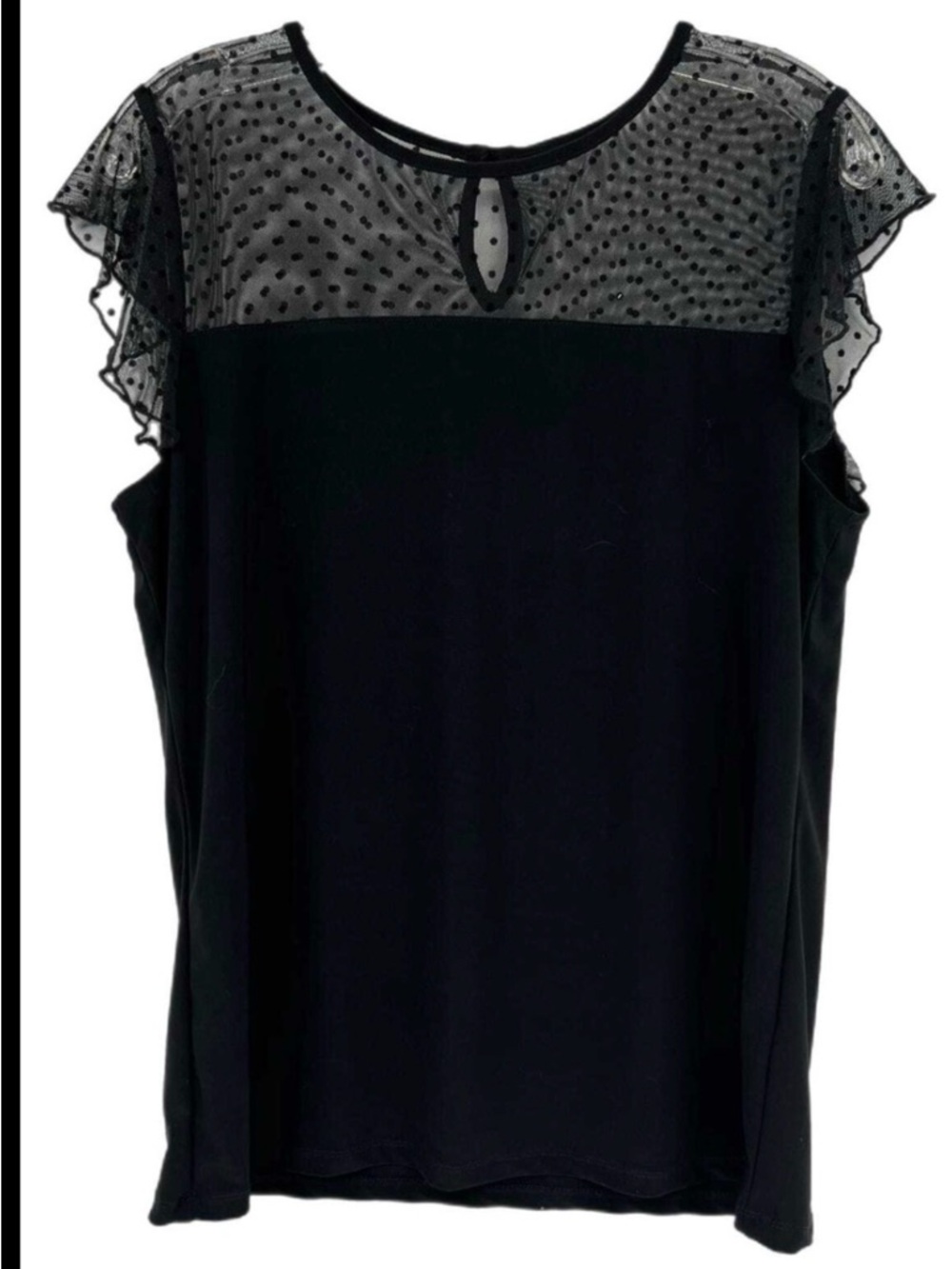 Anne Klein Black Polka Dot Mesh Yoke Flutter Sleeve Camisole